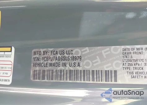 2025 Jeep Gladiator Sport из США, поврежденный, VIN 1C6PJTAG9SL518979